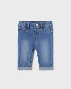 Jeans a lavaggio medio con schiariture ed elastico inserito in vita 6-18 mesi