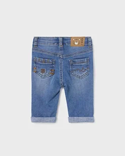 Jeans a lavaggio medio con schiariture ed elastico inserito in vita 6-18 mesi
