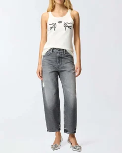 Jeans balloon-fit Pinko neri delavĂš in cotone stretch con salpa logata sul retro