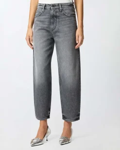 Jeans balloon-fit Pinko neri delavè in cotone stretch con salpa logata sul retro