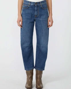 Jeans barrel leg blu stone washed Weekend Max Mara in cotone stretch