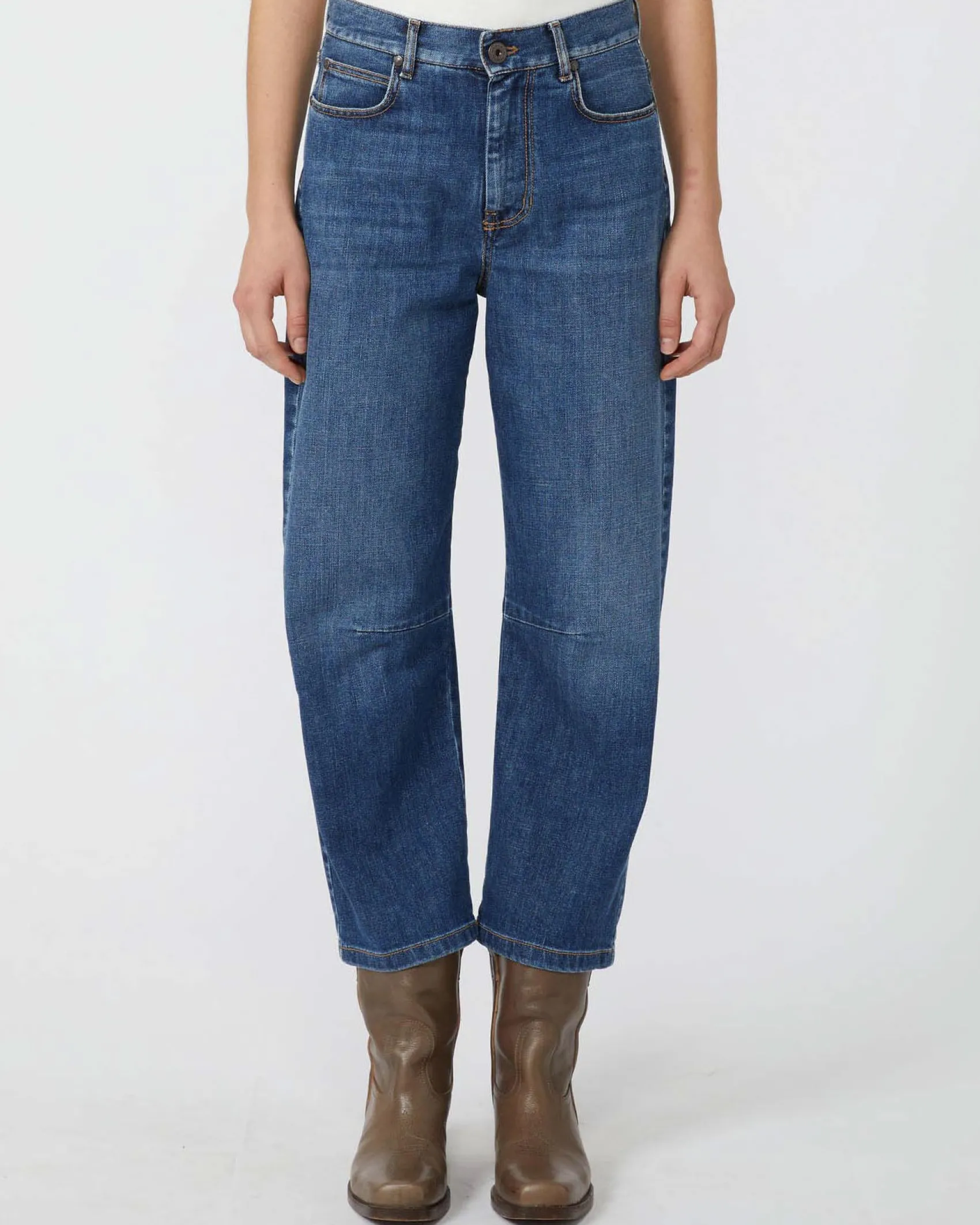 Jeans barrel leg blu stone washed Weekend Max Mara in cotone stretch