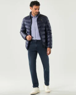 Jeans Boss Delaware slim-fit in cotone lavaggio scuro blu-black con leggere baffature