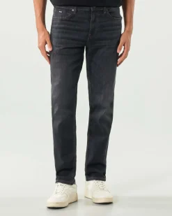 Jeans Boss Delaware slim-fit in cotone stretch lavaggio nero stone washed con leggere baffature