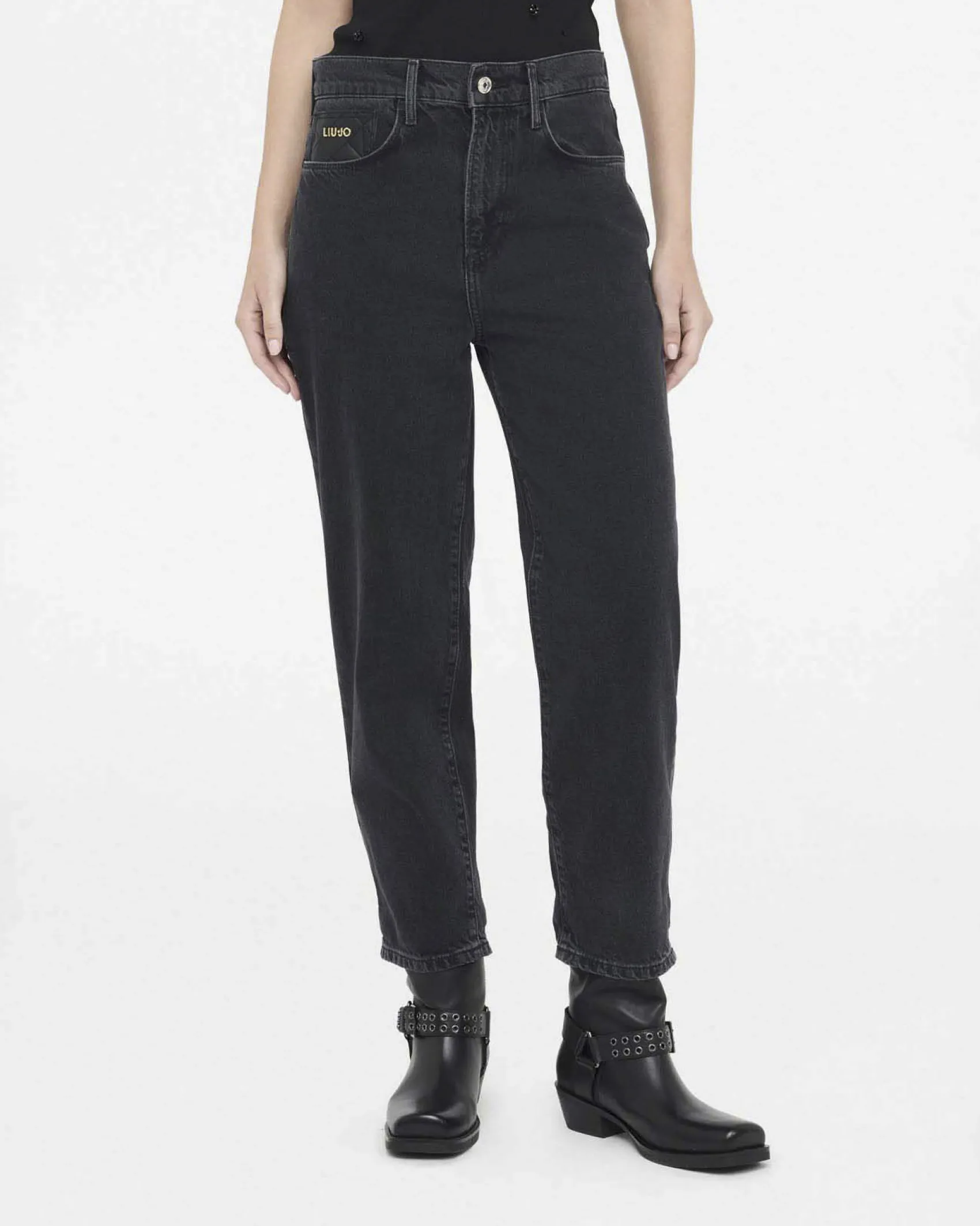 Jeans boyfriend Liu Jo Jeans nero in cotone con tasca in rilievo