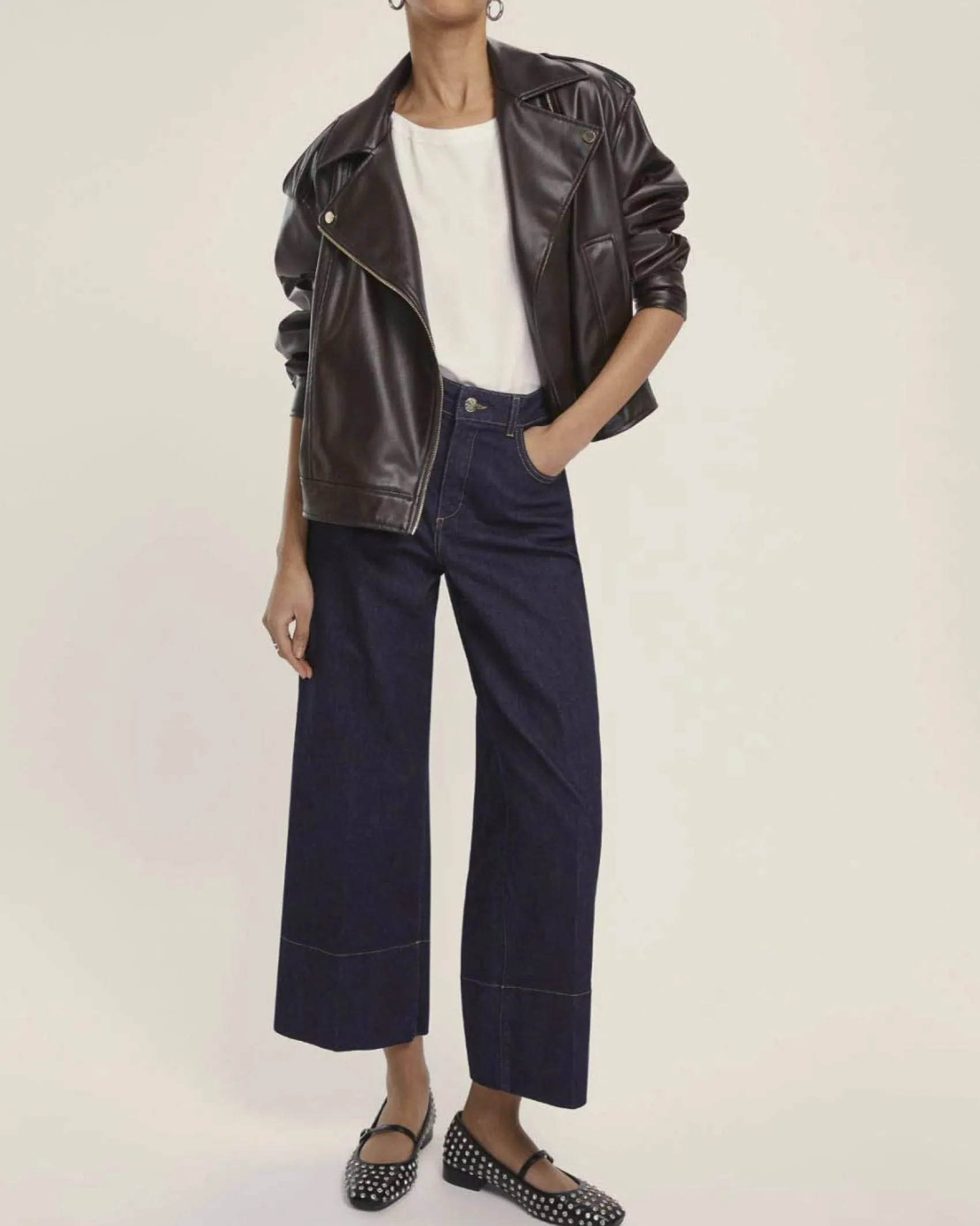 Jeans cinque tasche blu cropped Emme Marella in cotone stretch con risvolto impunturato