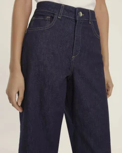 Jeans cinque tasche blu cropped Emme Marella in cotone stretch con risvolto impunturato