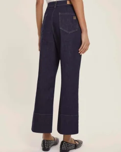 Jeans cinque tasche blu cropped Emme Marella in cotone stretch con risvolto impunturato