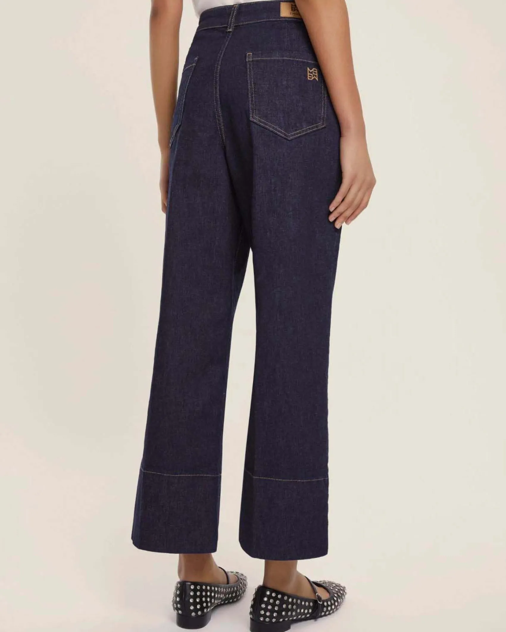 Jeans cinque tasche blu cropped Emme Marella in cotone stretch con risvolto impunturato