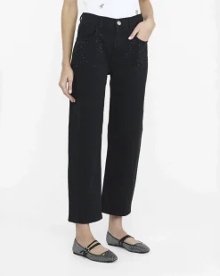Jeans cropped Liu Jo Jeans neri in denim con strass applicati