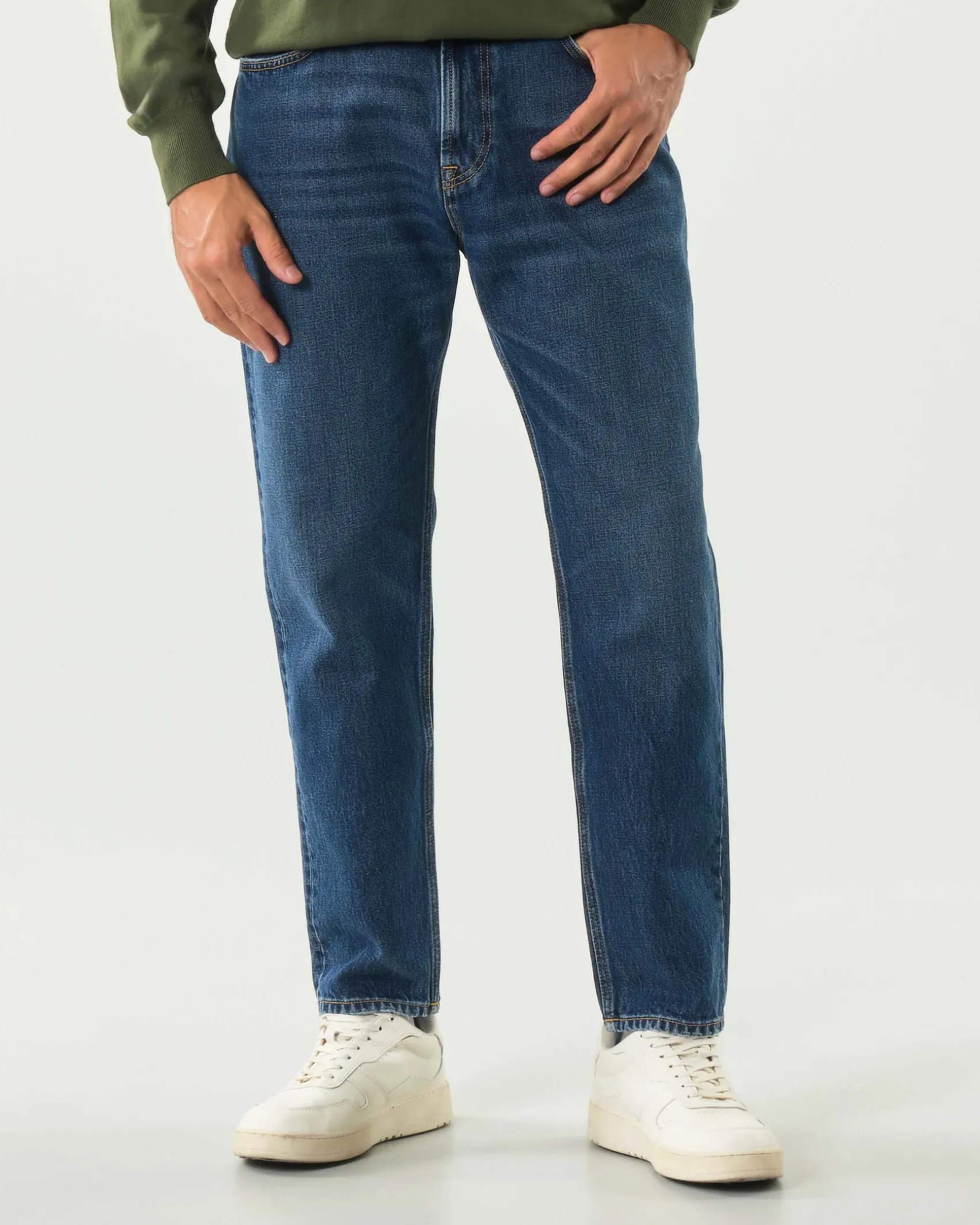 Jeans Dapper Roy Roger's carrot-fit in puro cotone stretch lavaggio Baker medio con baffature