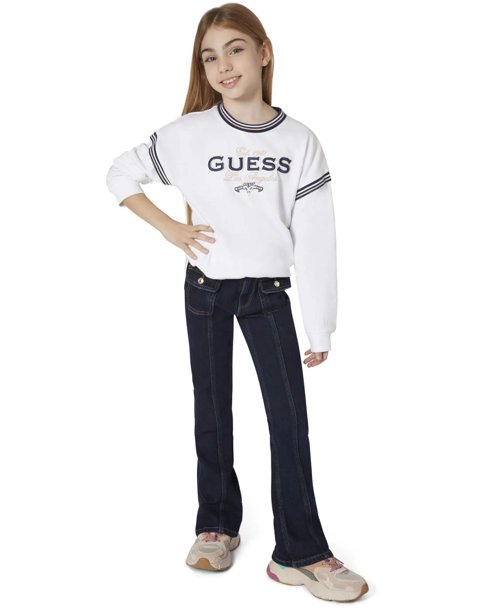 Jeans flare Guess blu scuro in cotone stretch con taschine