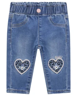 Jeans Guess in cotone stretch con toppe a cuore e gattini
