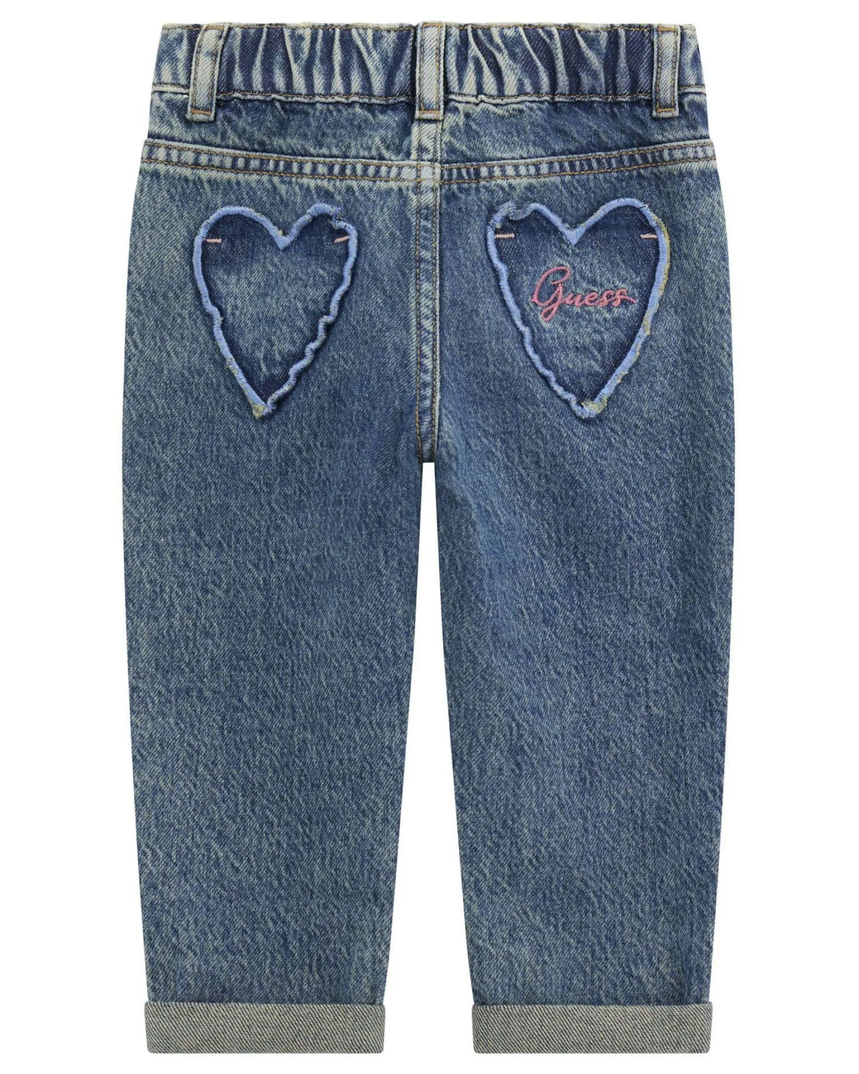 Jeans Guess in puro cotone con ricamo fiorellini e tasche a cuore