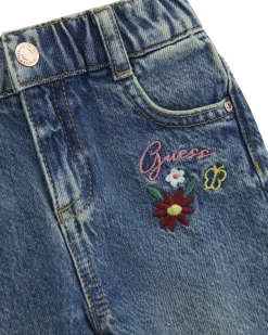 Jeans Guess in puro cotone con ricamo fiorellini e tasche a cuore