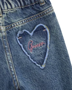 Jeans Guess in puro cotone con ricamo fiorellini e tasche a cuore