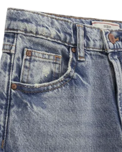 Jeans Guess wide leg lavaggio chiaro scuro in puro cotone con baffature