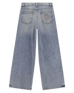 Jeans Guess wide leg lavaggio chiaro scuro in puro cotone con baffature