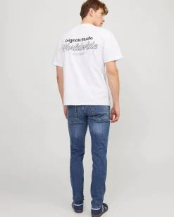 Jeans Jack & Jones Glenn slim-fit a vita bassa in cotone stretch lavaggio medio stone washed