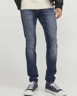 Jeans Jack & Jones skinny a vita bassa in cotone stretch lavaggio scuro stone washed con baffature
