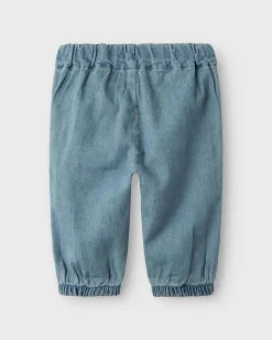 Jeans Lil'Atelier loose-fit in cotone e lino stretch a lavaggio chiaro con coulisse