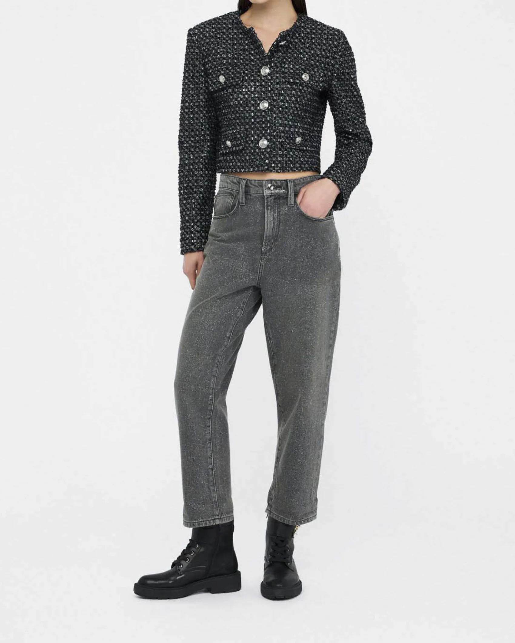 Jeans Liu Jo Jeans grigi in denim con motivo glitter in rilievo