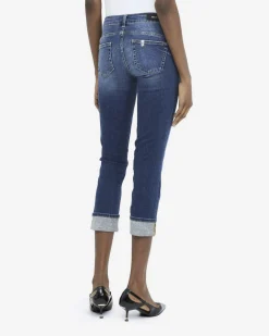 Jeans Liu Jo Jeans medium wash in cotone stretch con risvolto e strass