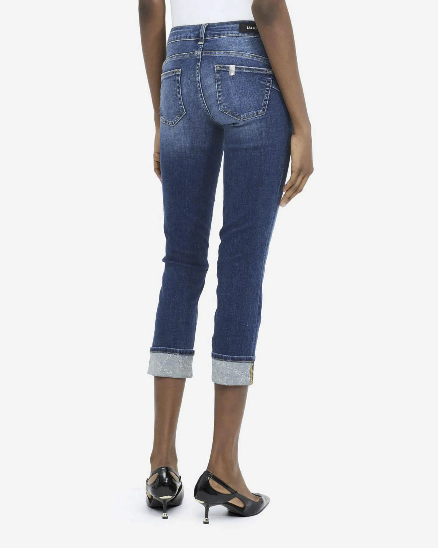 Jeans Liu Jo Jeans medium wash in cotone stretch con risvolto e strass