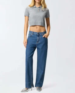 Jeans loose-fit Lovely Boy Pinko blu stone washed in cotone e lyocell dalla linea ampia con spacchi al fondo