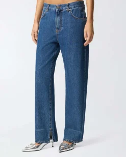 Jeans loose-fit Lovely Boy Pinko blu stone washed in cotone e lyocell dalla linea ampia con spacchi al fondo