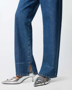 Jeans loose-fit Lovely Boy Pinko blu stone washed in cotone e lyocell dalla linea ampia con spacchi al fondo