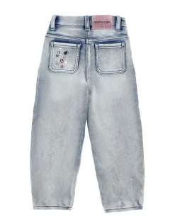 Jeans Monnalisa baloon fit lavaggio chiaro con strass multicolore applicati