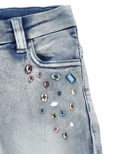 Jeans Monnalisa baloon fit lavaggio chiaro con strass multicolore applicati