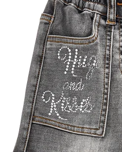 Jeans Monnalisa cargo nero stone washed in cotone stretch wide leg