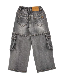 Jeans Monnalisa cargo nero stone washed in cotone stretch wide leg