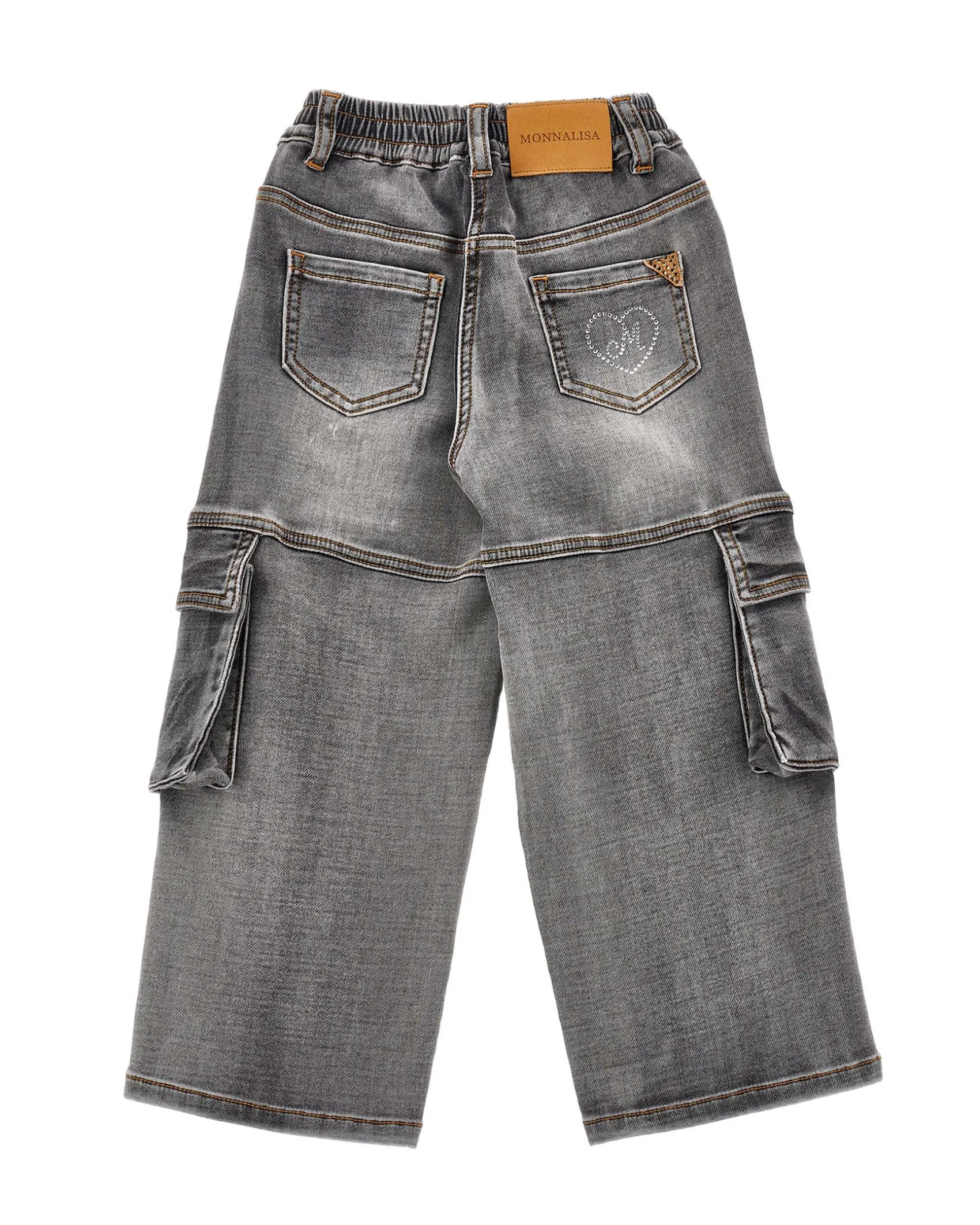 Jeans Monnalisa cargo nero stone washed in cotone stretch wide leg