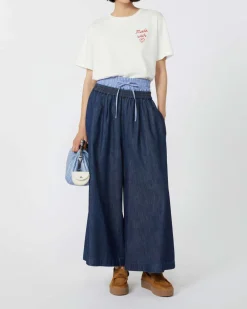 Jeans palazzo in cotone blu Weekend Max Mara con elastico in vita