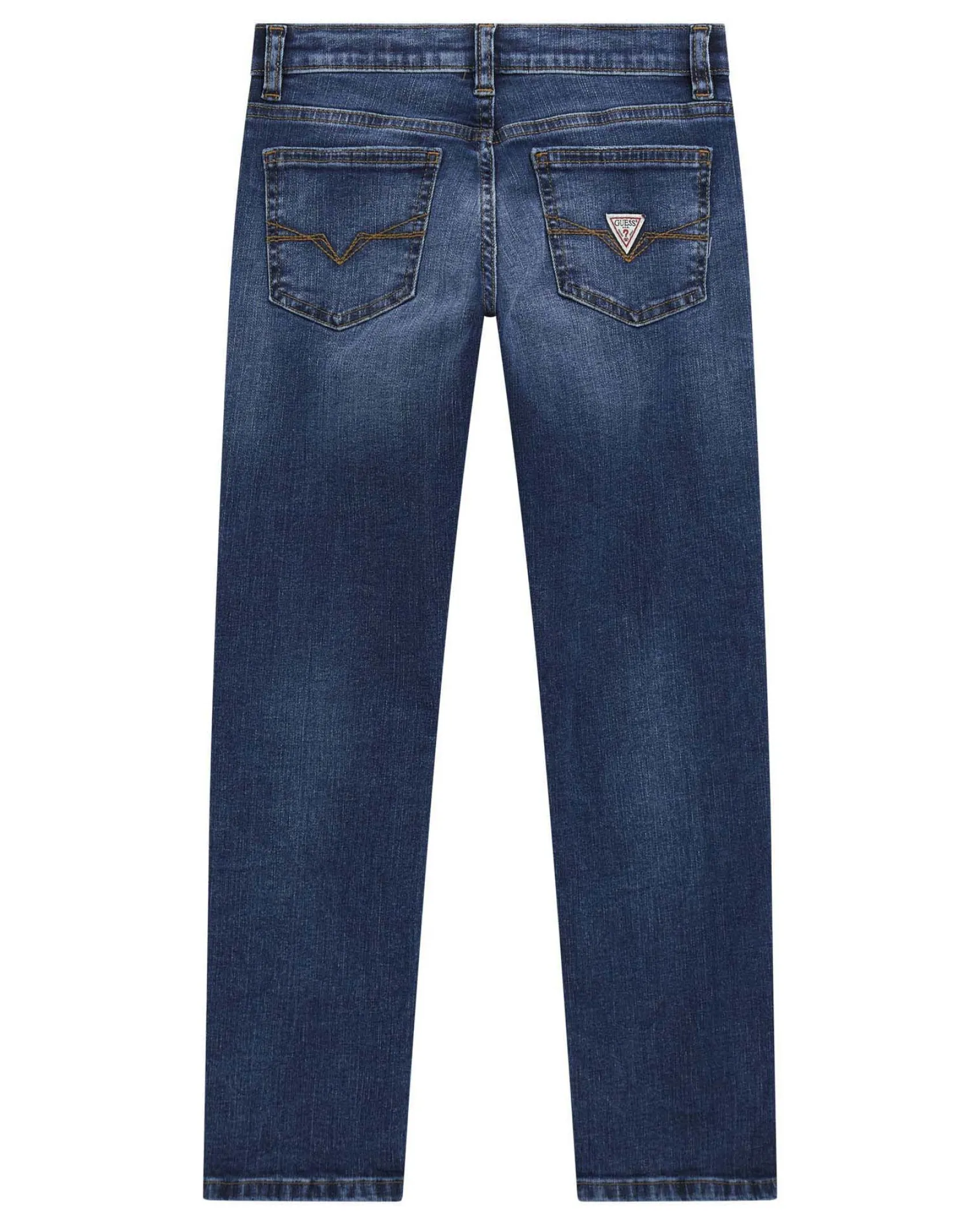 Jeans regular fit in cotone stretch a lavaggio scuro stone washed con abrasioni