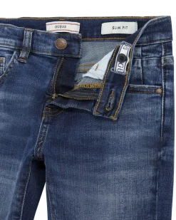 Jeans regular fit in cotone stretch a lavaggio scuro stone washed con abrasioni
