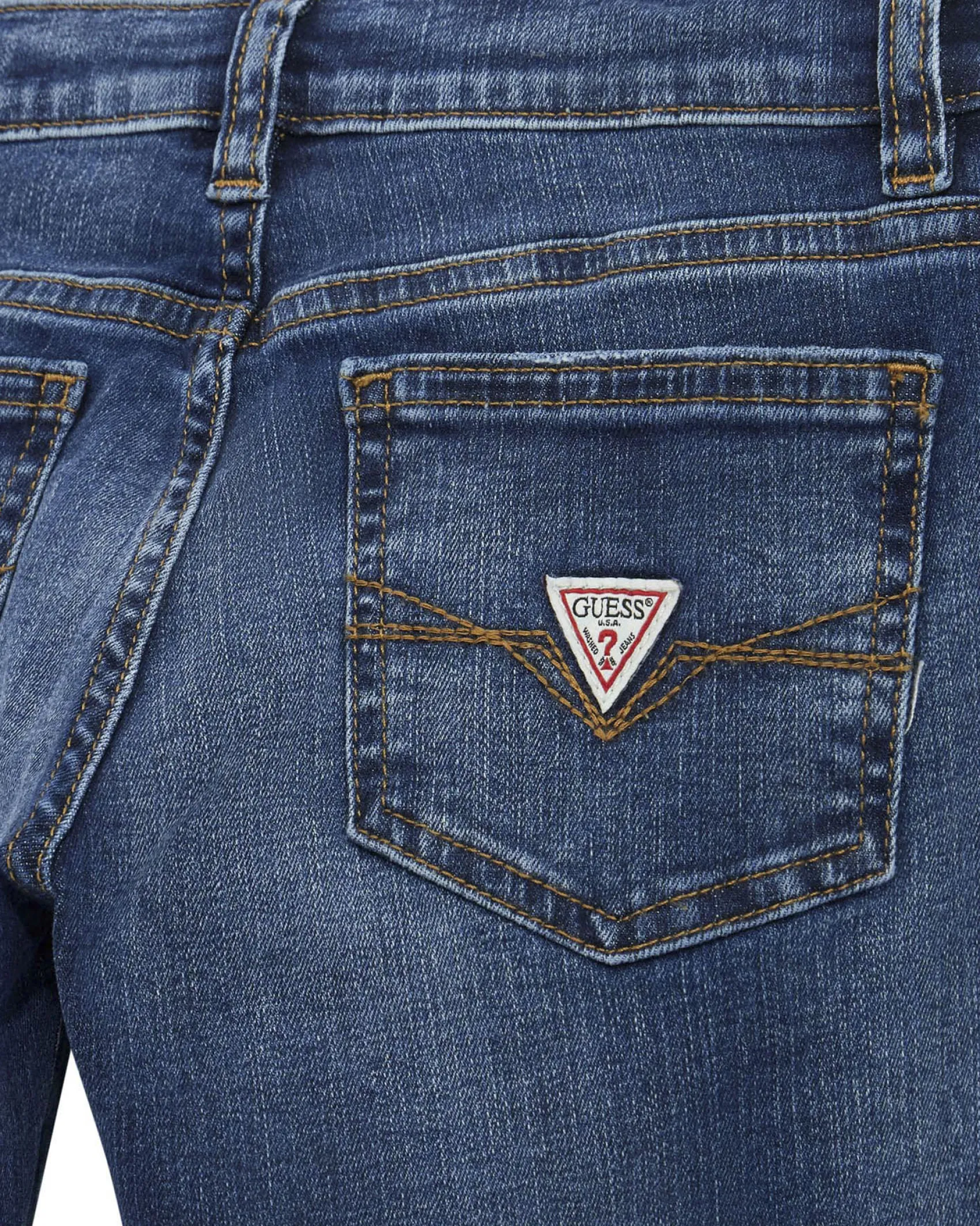 Jeans regular fit in cotone stretch a lavaggio scuro stone washed con abrasioni
