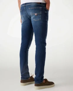 Jeans skinny Guess blu in cotone elasticizzato lavaggio medio con baffature