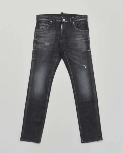 Jeans slim Dsquared2 lavaggio nero stone washed con baffature