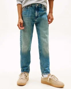 Jeans straight Tommy Hilfiger lavaggio medio stone washed in puro cotone