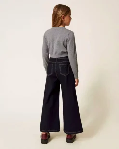 Jeans Twinset wide leg blu scuro in cotone elasticizzato