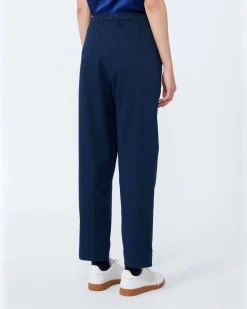Jogger blu MM Max Mara in drill di cotone stretch con coulisse in vita