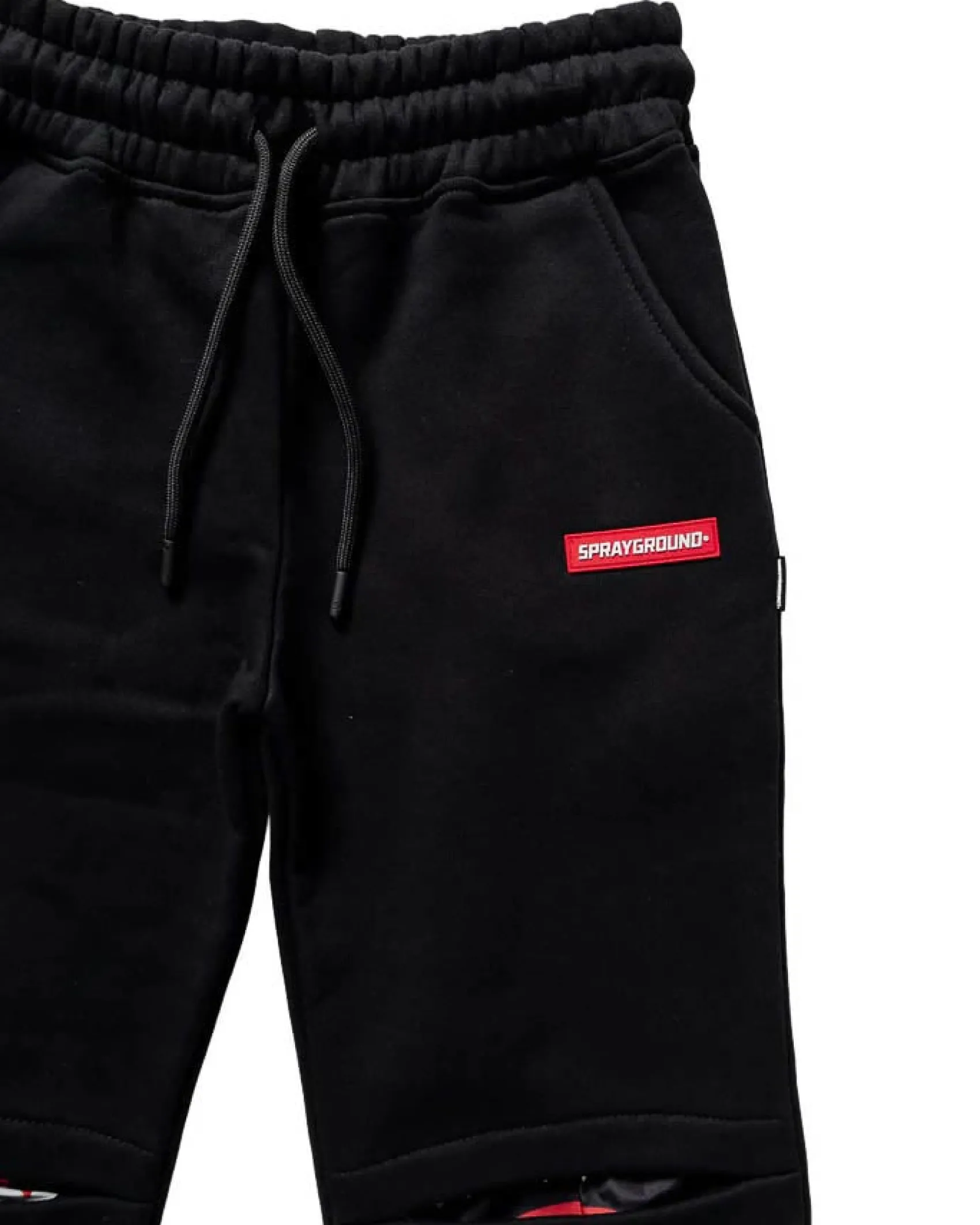 Jogger in felpa di cotone neri con coulisse e strappi