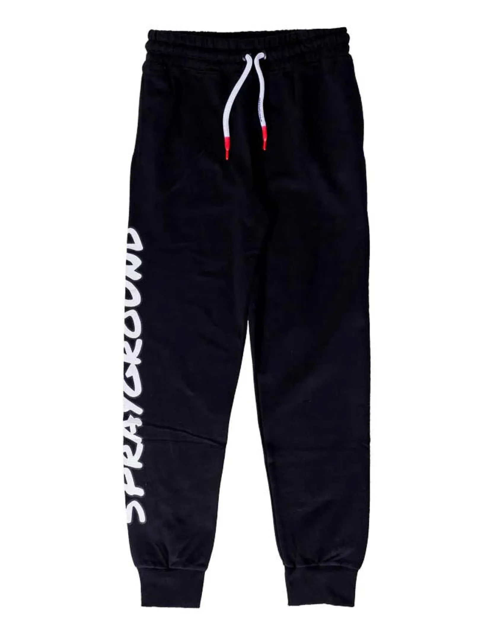 Jogger in felpa di cotone neri con coulisse e stampa logo bianca