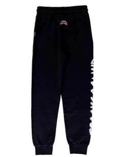 Jogger in felpa di cotone neri con coulisse e stampa logo bianca