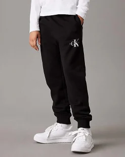 Joggers Calvin Klein in felpa di cotone nero con stampa logo bianca