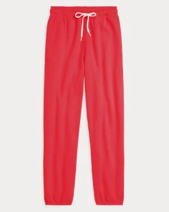 Joggers in felpa di cotone colore corallo con coulisse in vita
